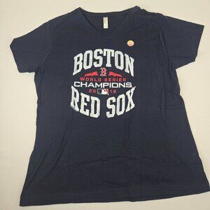Boston Red Sox 2018 World Series Champions Womens V-Neck T-Shirt XL Navy Blue